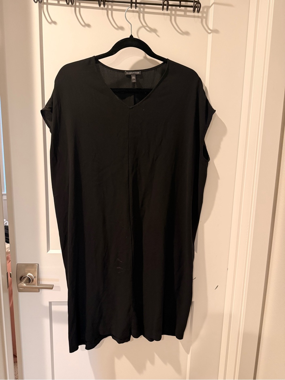 Eileen Fisher Black V-Neck Midi Shift Dress